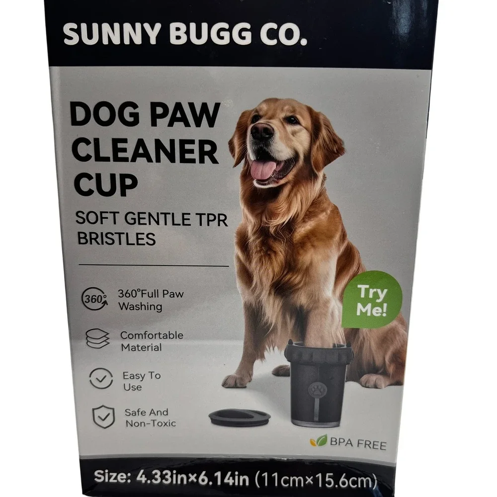 Sunny Bugg Co Dog Paw Cleaner Cup Large Black Soft Bristles Portable BPA Free